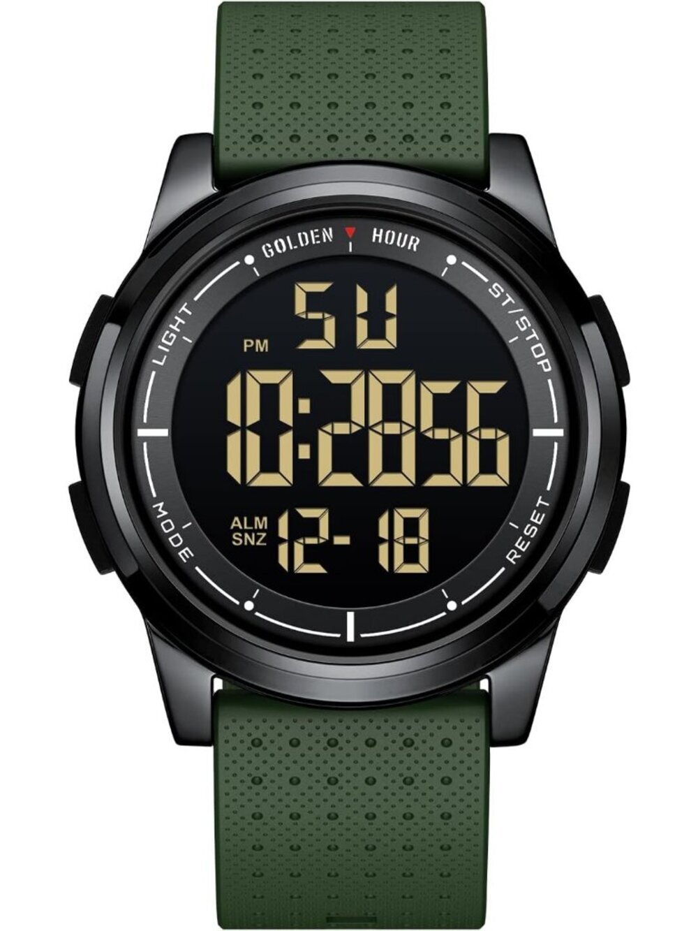 Men's Army Green Rubber Strap Ultra-Thin Minimalist Waterproof Digital Watch